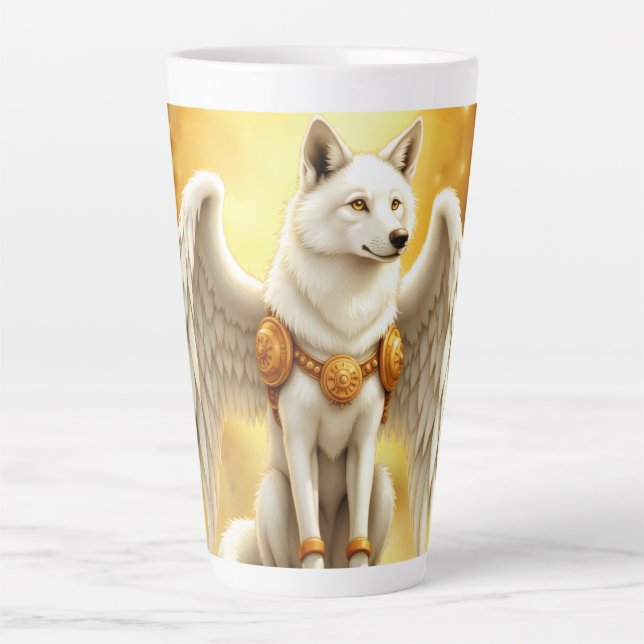 Caneca De Café Latte Keeper of the Dawn – The White Winged Wolf.  (Frente)
