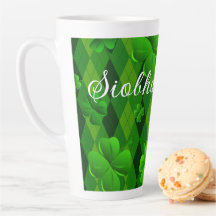 Kelly Green Argyle Irish Clovers Latte Mug
