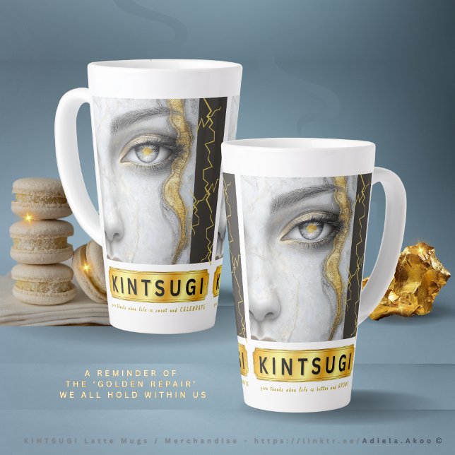 Caneca De Café Latte KINTSUGI Latte Mug (KINTSUGI Latte Mugs by Poet Adiela Akoo - a reminder of the ‘GOLDEN REPAIR’ we all hold within us)