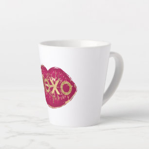 Caneca De Café Latte Kiss Red Lábios Dourado Glitter XOXO