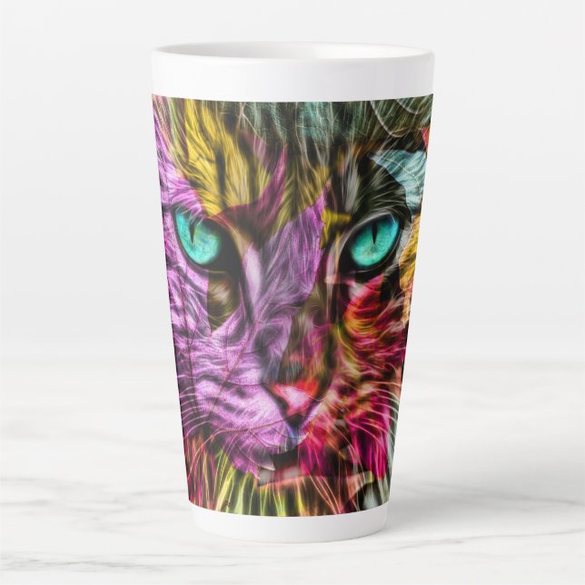 Caneca De Café Latte Kitty Cat Colorful Artsy Design (Frente)