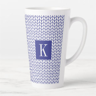 Caneca De Café Latte KNIT de LINHA AZUL Tall Latch Mg + Inicial II