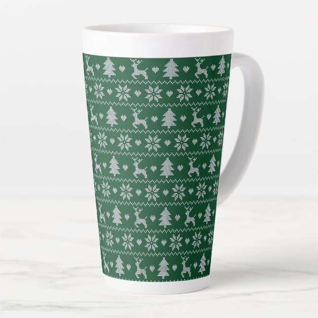 Caneca De Café Latte Knitted seamless Christmas pattern (Ângulo direito)