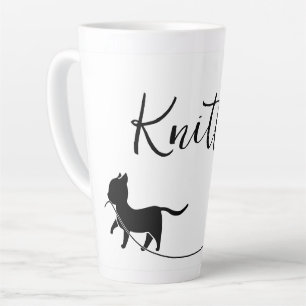 Caneca De Café Latte Knitter Cat n Yarn Minimalista