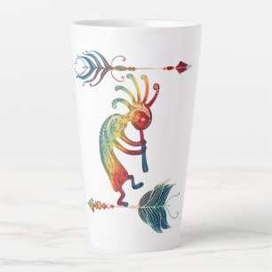 Caneca De Café Latte Kokopelli Americano Nativo Com Duas Penas 1