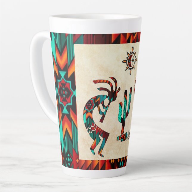 Caneca De Café Latte Kokopelli E Cactus (Ângulo esquerdo)