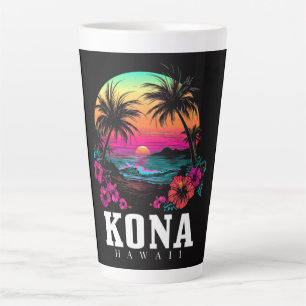 Caneca De Café Latte Kona Havaí Flor de Hibisco Havaiano Surfista