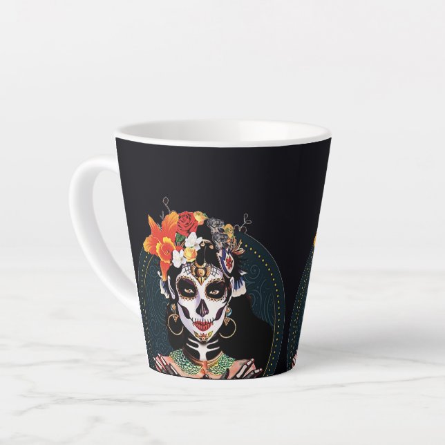Caneca De Café Latte LA CATRINA Halloween Black Coffee Mug (Ângulo esquerdo)