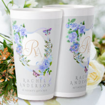 Lã Cinza de Monograma com Fita Rosa azul