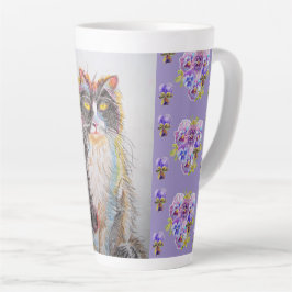 Caneca De Café Latte Lã de Lata de Gato Pintada Mão Púrpura de Tuxedo G