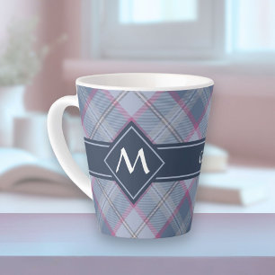 Caneca De Café Latte Lã-lata de Tartan azul-Pastel e rosa