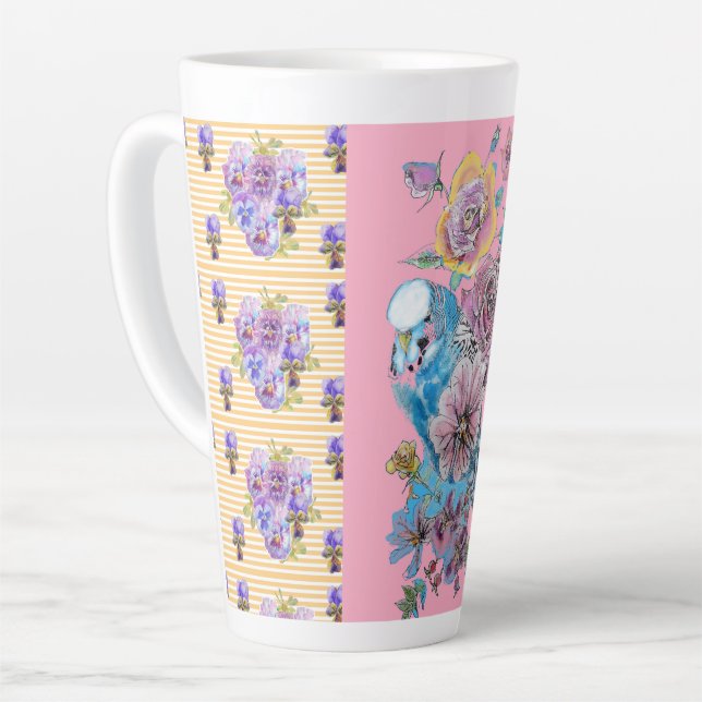 Caneca De Café Latte Lã Lata-Lã-Lã Pintada Cor-de-Rosa-Azul (Ângulo esquerdo)