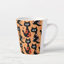 Caneca De Café Latte Lã Latente De Gatos Pretos Florais Retro (Laranja)