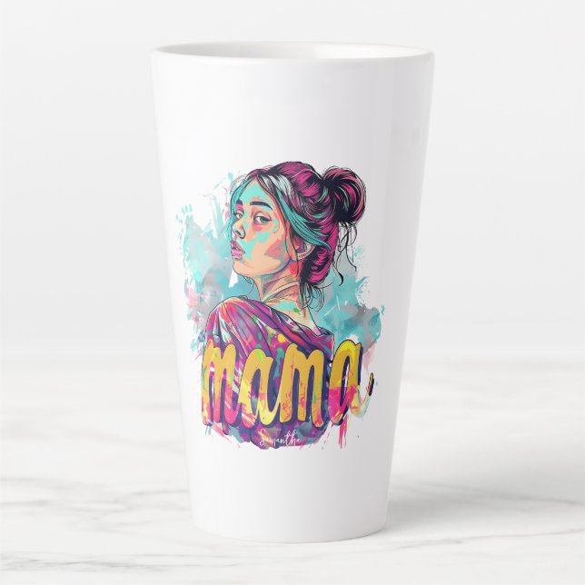 Caneca De Café Latte Lã-Pop da Mama Retro Personalizada (13) (Frente)