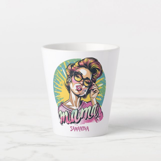 Caneca De Café Latte Lã-Pop da Mama Retro Personalizada (16) (Frente)