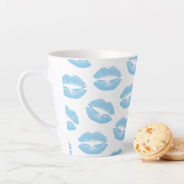 Caneca De Café Latte Lábios Azuis, Padrão De Lábios, Batom Azul, Beijo (In Situ)