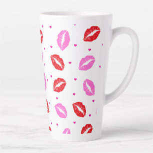 Caneca De Café Latte Lábios rosa e vermelhos e coração Lata cerâmica