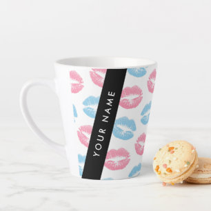 Caneca De Café Latte Lábios Rosa, Lábios Azuis, Beijo, Seu Nome, Person