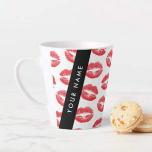 Caneca De Café Latte Lábios Vermelhos, Beijo, Batom, Seu Nome, Personal