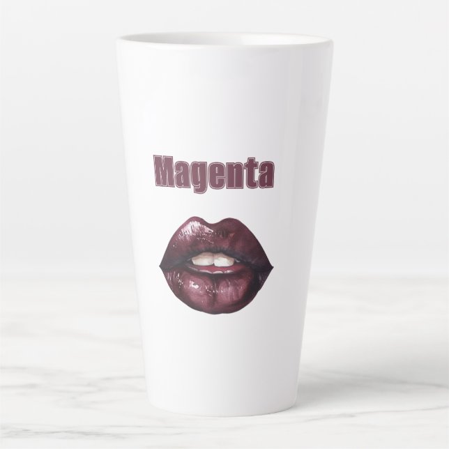 Caneca De Café Latte Lábios Vermelhos Magenta Borgonha (Frente)