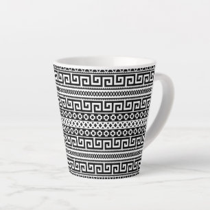 Caneca De Café Latte Labirinto Geométrico Minimalista Linhas Preto Bran