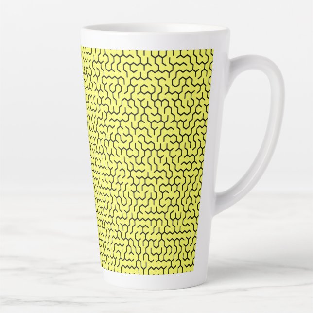 Caneca De Café Latte Labirinto Hexágono Amarelo (Direita)