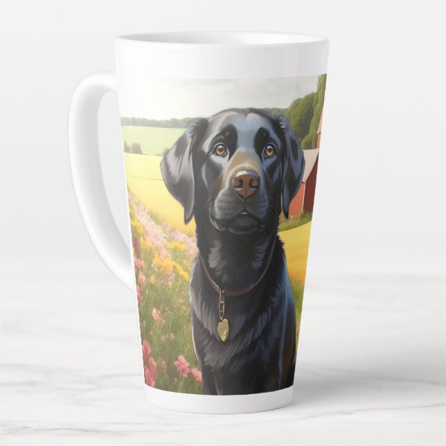 Caneca De Café Latte Labrador Retriever na Fazenda (Ângulo esquerdo)