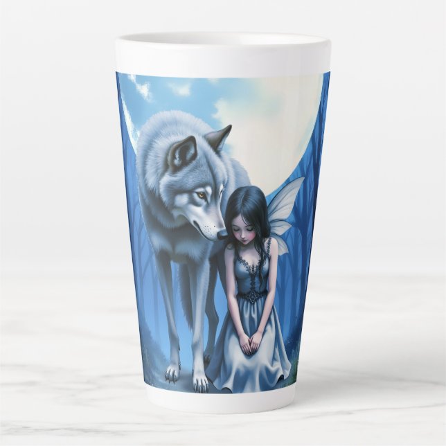 Caneca De Café Latte Laço ao Luar – O Lobo e a Fada Gótica.   (Frente)