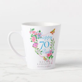 Caneca De Café Latte Laço de Rosa Rosa 70º Aniversário