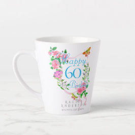 Caneca De Café Latte Laço de Rosa Rosa Aniversário de 60 anos