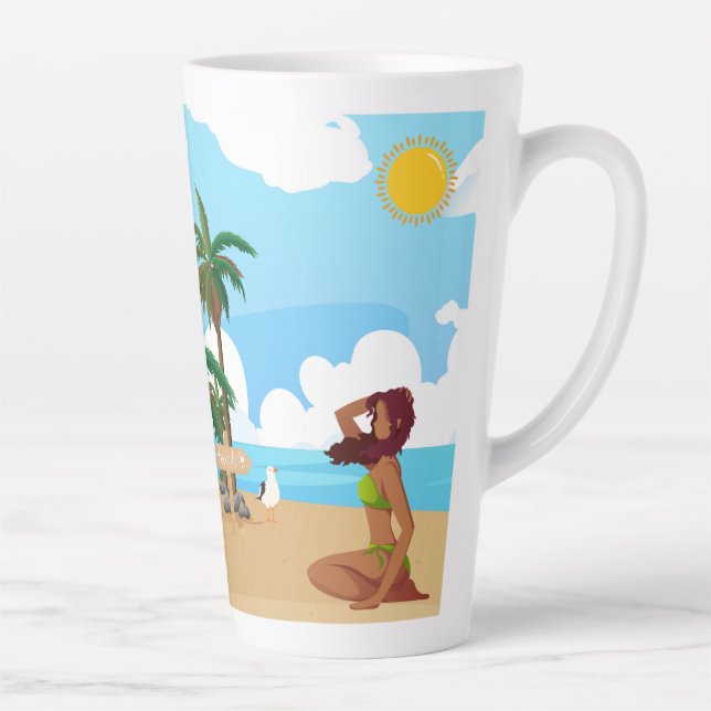 Caneca De Café Latte ladie na praia (Direita)