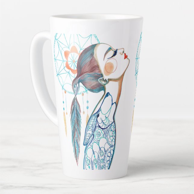 Caneca De Café Latte Lady Art Mug indígena (Ângulo esquerdo)