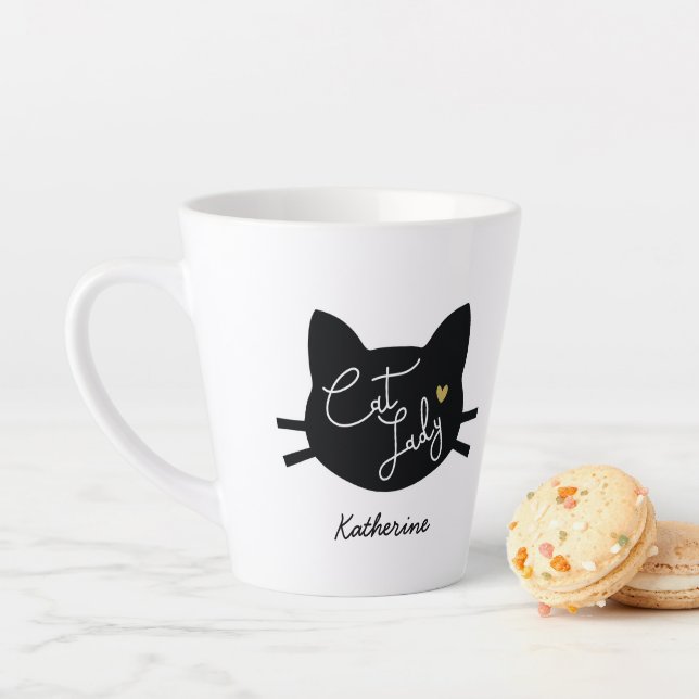 Caneca De Café Latte Lady Cat Personalizada (In Situ)