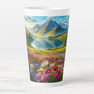 Caneca De Café Latte Lago de montanha primavera/floral colorida