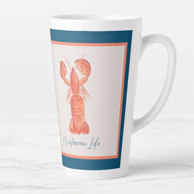 Caneca De Café Latte Lagosta Crustáceo Lagostim Aquarela  (Direita)