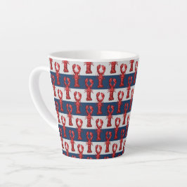 Caneca De Café Latte Lagostas náuticas em Marinho azul e Cinzas