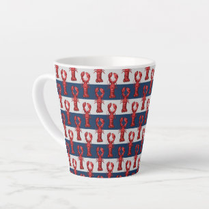 Caneca De Café Latte Lagostas náuticas em Marinho azul e Cinzas