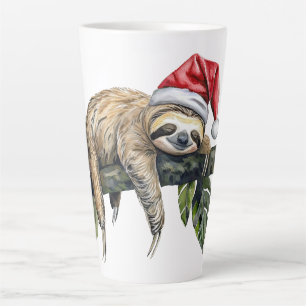 Caneca De Café Latte Lama relaxada com um chapéu de Natal 1