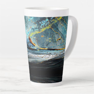 Caneca De Café Latte Lâmina de onda Abstrato azul e preto moderno