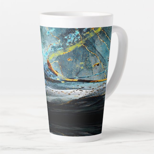 Caneca De Café Latte Lâmina de onda Abstrato azul e preto moderno (Ângulo direito)