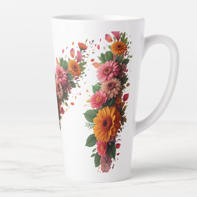 Caneca De Café Latte Lâmpada Grande 17oz - Design de explosão floral (Direita)