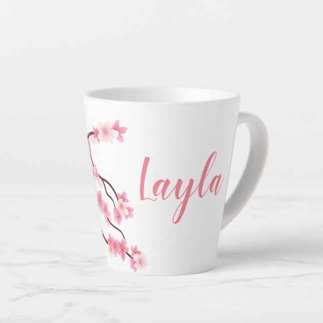 Caneca De Café Latte Lâmpada Personalizada De Flor De Flor De Cereja (Ângulo direito)