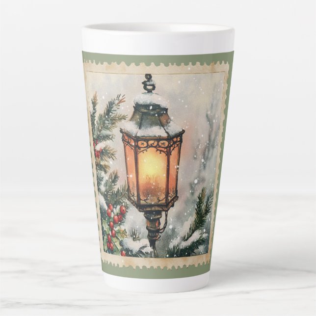 Caneca De Café Latte lanterna de Natal (Frente)