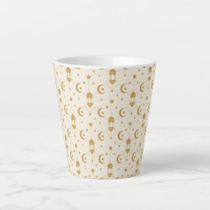 Caneca De Café Latte Lanternas e Crescente de Ramadan Sem Costura