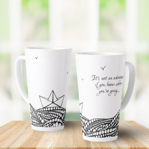 Caneca De Café Latte Lápis - Barco de Papel Desenhado   texto motivacio