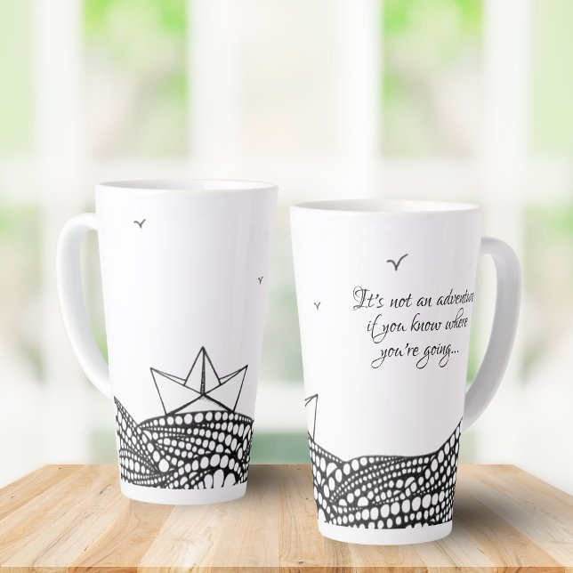 Caneca De Café Latte Lápis - Barco de Papel Desenhado | texto motivacio (Criador carregado)