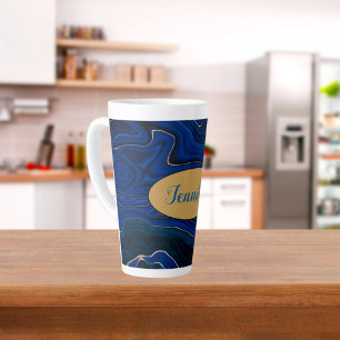 Caneca De Café Latte Lapis Blue Agate Swirls Personalizados