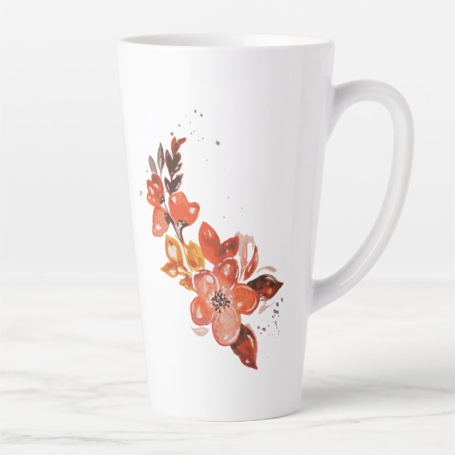 Caneca De Café Latte Laranja Aquarela Floral (Direita)