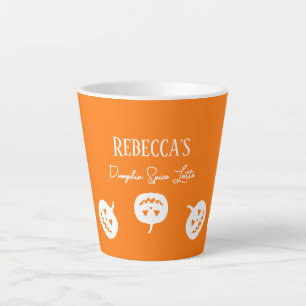 Caneca De Café Latte Laranja-do-Halloween e picante-de-abóbora-branca