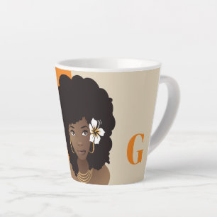 Caneca De Café Latte Laranja e bege, Beleza Natural do Cabelo com Flor
